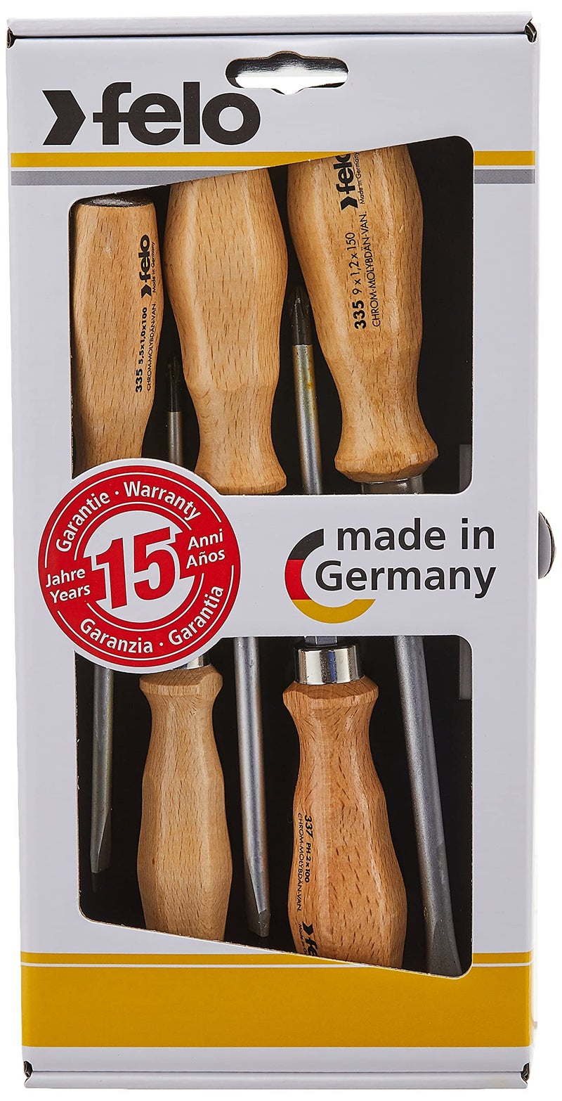 Felo by Bondhus 07157 22155 Slotted & Phillips Wood Handle Screwdrivers, Set of 5, Chrome Finish Blade W/Beechwood Grip, 715722155, 1pack - Image 4